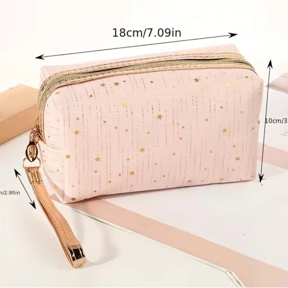 Star Pattern Cosmetic Bag Pink Gold